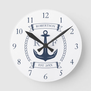 Name der Nautic Anchor Monogram Familie Runde Wanduhr