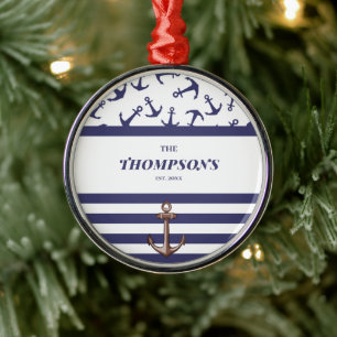 Name der Nautic Anchor Muster Navy Stripes Ornament Aus Metall