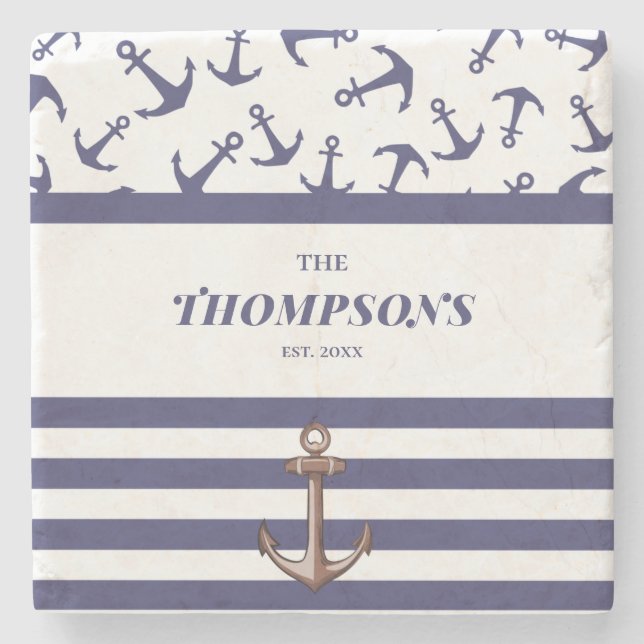 Name der Nautic Anchor Muster Navy Stripes Steinuntersetzer (Vorderseite)