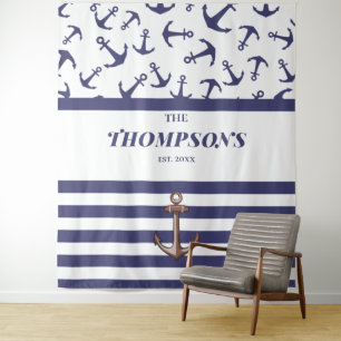 Name der Nautic Anchor Muster Navy Stripes Wandteppich