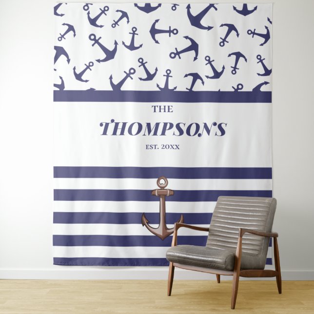 Name der Nautic Anchor Muster Navy Stripes Wandteppich (Beispiel)