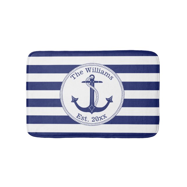 Name der Nautic Anchor Navy Blue Stripes Badematte (Vorderseite)