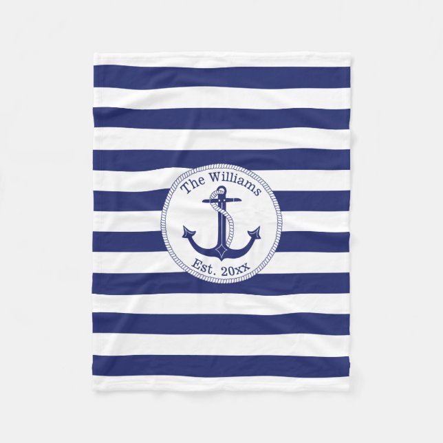 Name der Nautic Anchor Navy Blue Stripes Fleecedecke (Vorderseite)