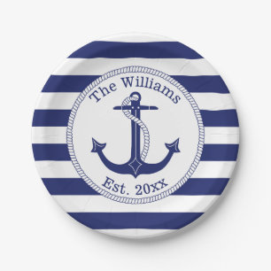 Name der Nautic Anchor Navy Blue Stripes Pappteller