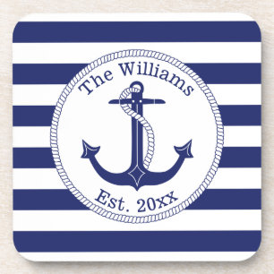 Name der Nautic Anchor Navy Blue Stripes Untersetzer