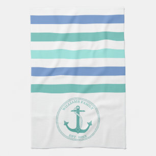 Name der Nautic Aquamarin Anchor Blue White Stripe Geschirrtuch