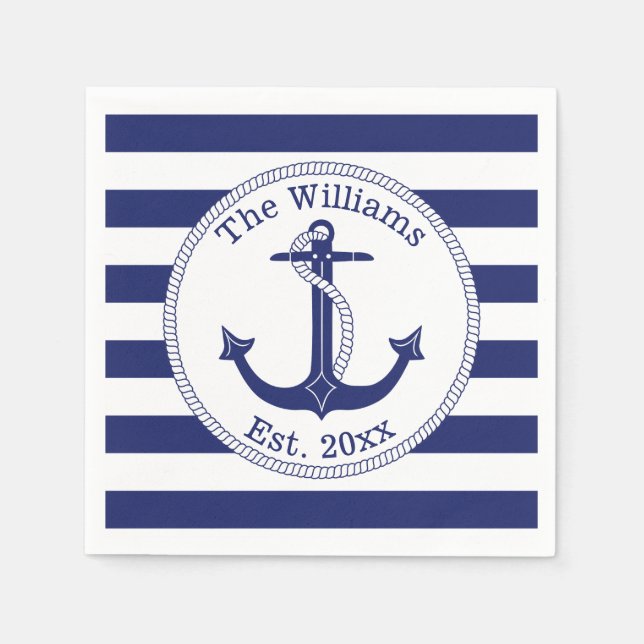 Name der Nautic Navy Blue Anchor-Familie Serviette (Vorderseite)
