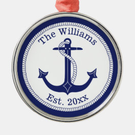 Name der Nautic Navy Blue Anchor-Familie Silbernes Ornament