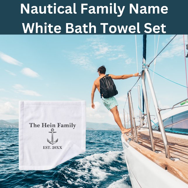 Name der Nautikfamilie Weiß Badhandtuch Set (Monogrammed Nautical Bathroom Towel Set  )