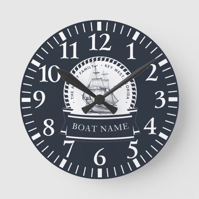 Name der Navy Blue Boote Runde Wanduhr (Vorderseite)