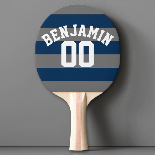 Name der Navy Blue und Black Rugby Stripes Tischtennis Schläger (Custom Ping Pong Paddle with a Sports Theme)