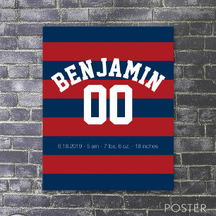 Name der Navy Blue und Red Rugby Stripes Poster