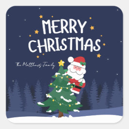 Name der Navy Blue Weihnachtsfamilie Quadratischer Aufkleber