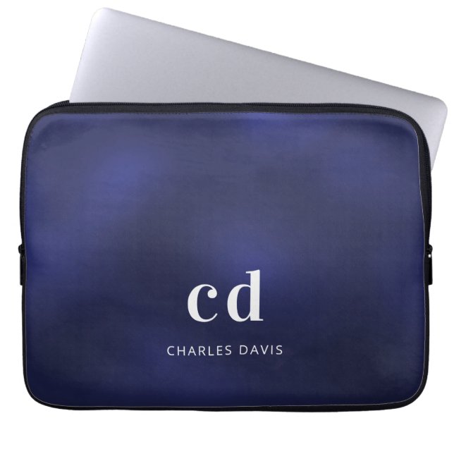 Name der Navy-White-Monogram-Initys Laptopschutzhülle (Vorderseite)