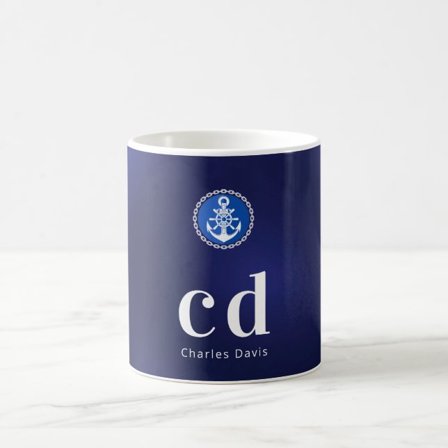 Name der Navy-White-nautical-Monogram-Initialen Kaffeetasse (Mittel)