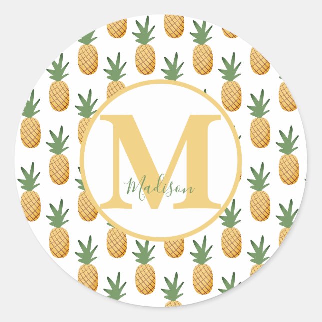 Name der niedlichen Ananas Monogramm Runder Aufkleber (Vorderseite)