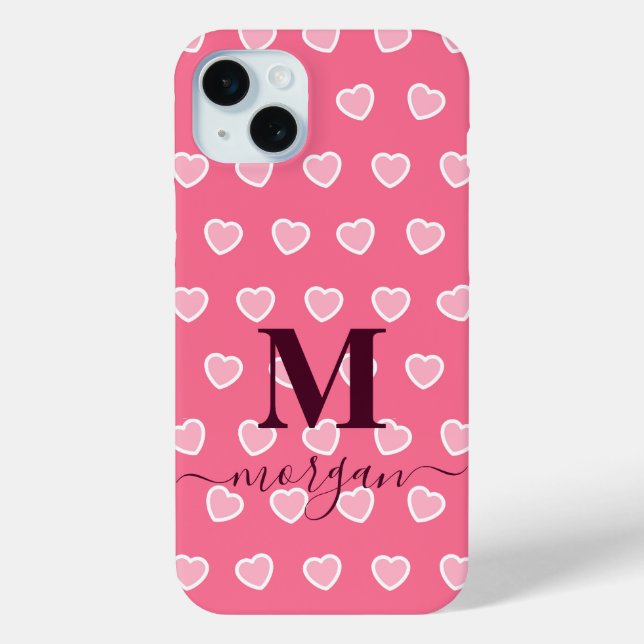Name der niedlichen Girl-Pink-Herz-Monogramm Case-Mate iPhone Hülle (Rückseite)