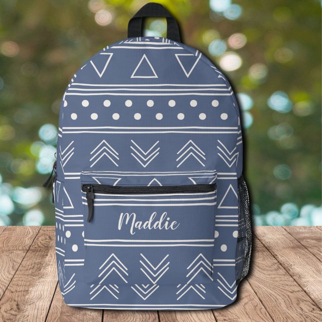Name der niedlichen Girly Blue Mudcloth Monogram Bedruckter Rucksack (Von Creator hochgeladen)