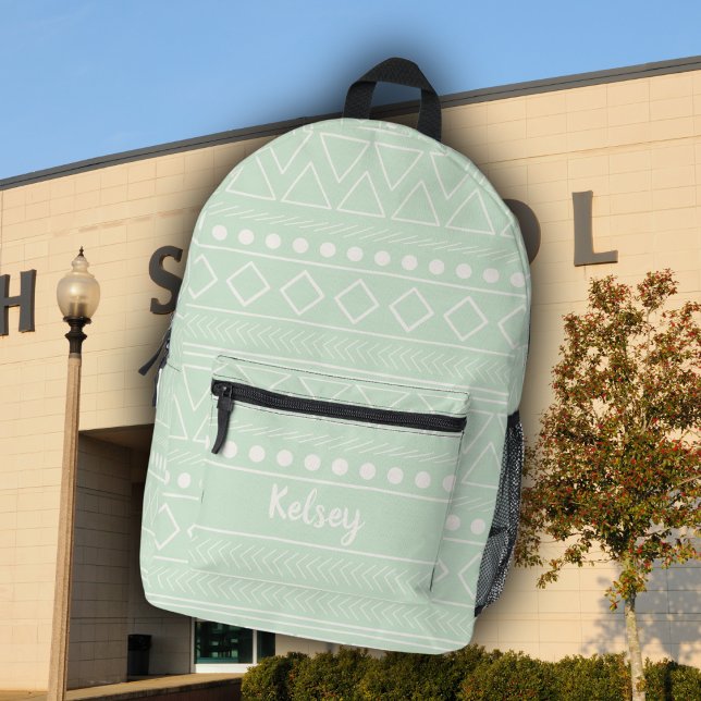 Name der niedlichen Girly Green Mudcloth Monogram Bedruckter Rucksack (Von Creator hochgeladen)