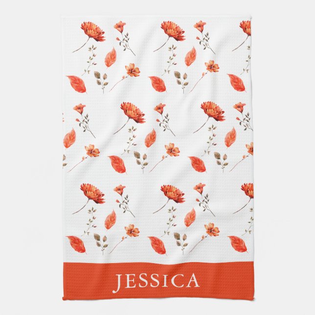 Name der Orange-Aquarellfarbe Wildblume Geschirrtuch (Vertikal)