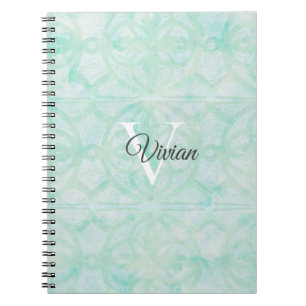 Name der Pale Jade Green Watercolor Monogram Notizblock