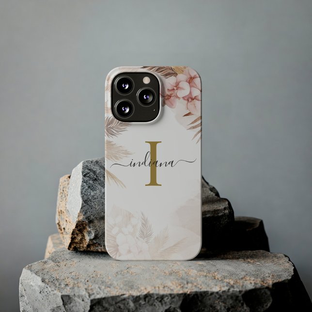 Name der Pampas Grass Monogram Initial Terracotta Case-Mate iPhone Hülle (Pink Floral Pampas Grass Monogram Custom Phone Case)