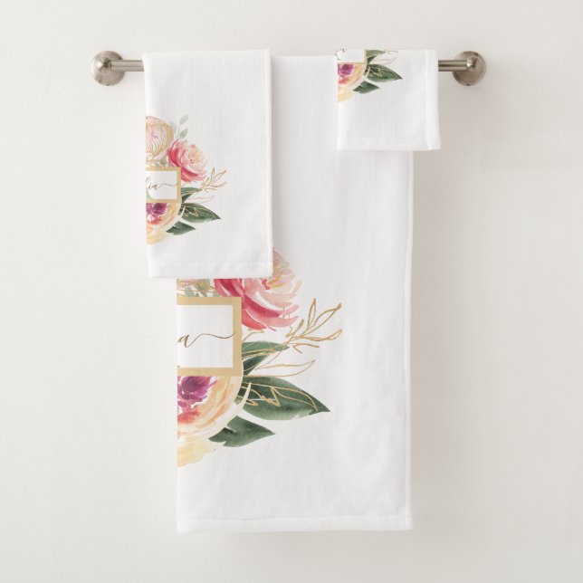 Name der Peony Bloom Monogram Badhandtuch Set (Insitu)