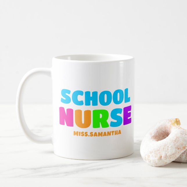Name der personalisiert School Nurse Kaffeetasse (Mit Donut)