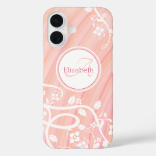 Name der personalisierten Girl Monogramm Rosa Weiß iPhone 16 Hülle