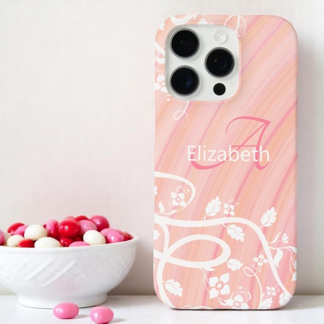 Name der personalisierten Girl Monogramm Rosa Weiß Case-Mate iPhone Hülle (Monogram and name template phone case)