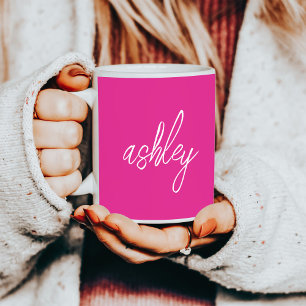 Name der personalisierten Monogram, heiß rosa Kaffeetasse