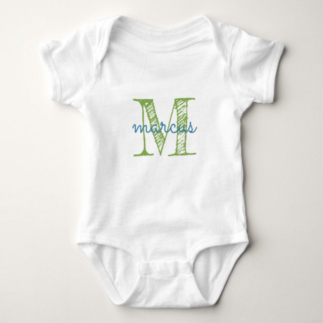 Name der personalisierten Monogramm-Typografie Baby Strampler (Vorderseite)