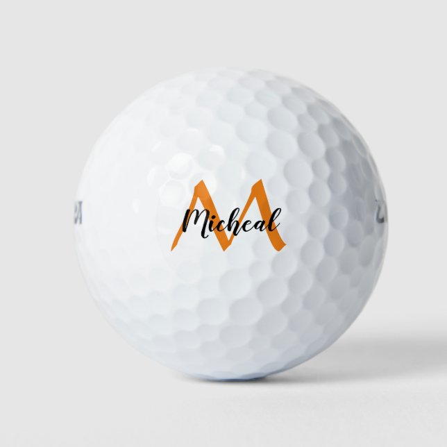 Name der personalisierten Orange Monogramm Golfball (Vorderseite)