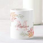 Name der personalisierten rosa Farbe der Bläsermon Kaffeetasse<br><div class="desc">Eine schöne,  rot-grüne Handgemalte Aquarellbildermalerei auf einer Tasse mit eigener personalisierter Monografie und Namen.</div>