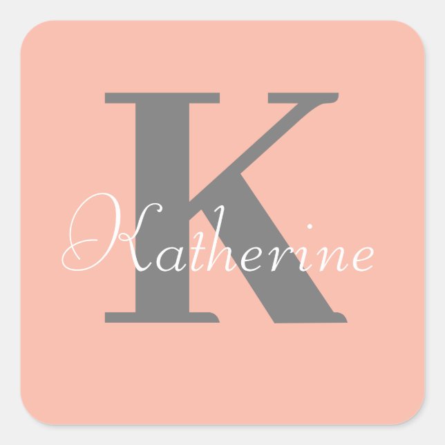 Name der Pfirsichmonogramm Quadratischer Aufkleber (Vorderseite)