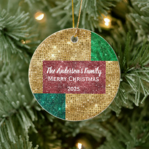 Name der Red Green und Gold Glitzer-Familie Keramik Ornament