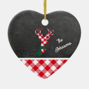 Name der Red Kariert Reindee Chalkboard Familie Keramik Ornament