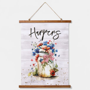 Name der Red White & Blue-Familie Wandteppich Mit Holzrahmen