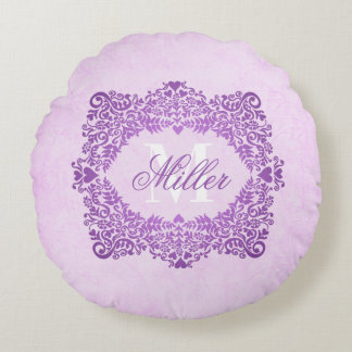 Name der rosa Damaske Monogramm Rundes Kissen