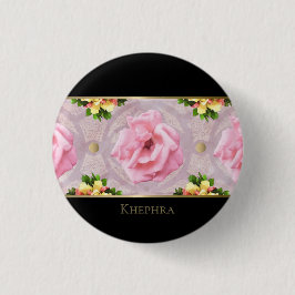 Name der rosa Floral Watercolor Monogram Button