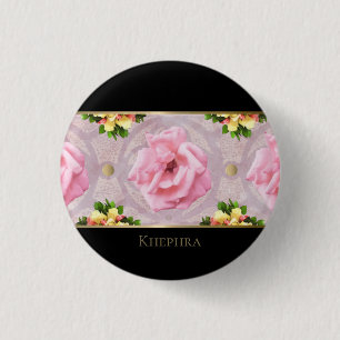 Name der rosa Floral Watercolor Monogram Button