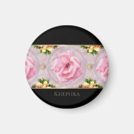Name der rosa Floral Watercolor Monogram Magnet