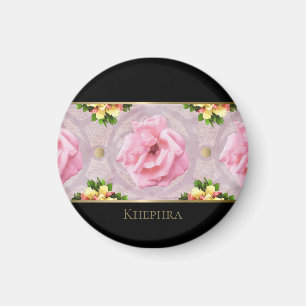 Name der rosa Floral Watercolor Monogram Magnet
