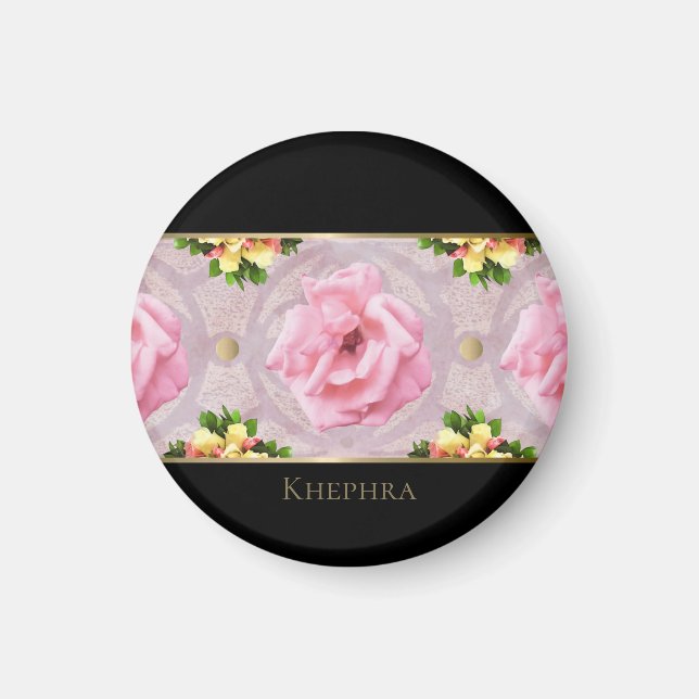 Name der rosa Floral Watercolor Monogram Magnet (Vorne)
