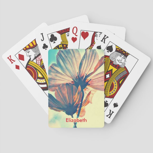 Name der rosa Kosmos-Blume Spielkarten (Rückseite)