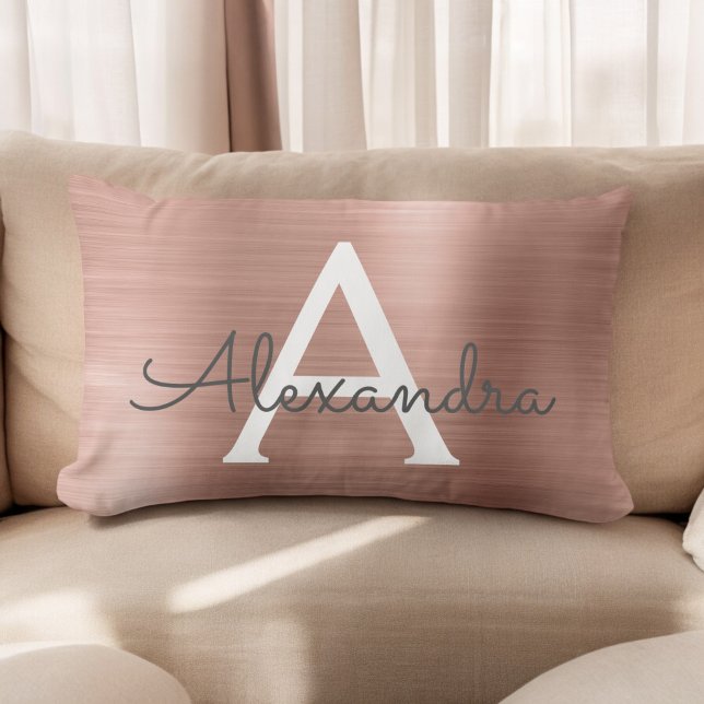 Name der rosa Rose Gold-Edelstahl-Monogramm Lendenkissen (Von Creator hochgeladen)