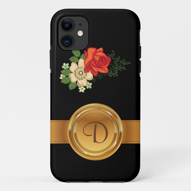 Name der rote Rose und der Daisis-Gold-Monogramm Case-Mate iPhone Hülle (Rückseite)