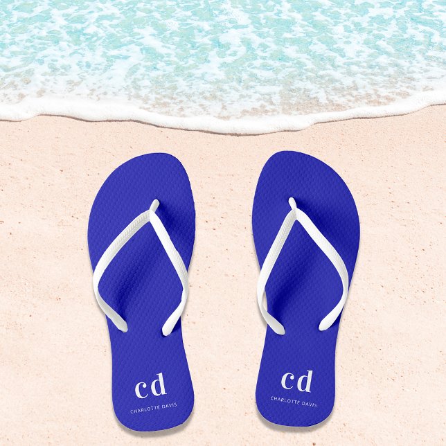 Name der Royal Blue-White-Monogram-Initialen Flip Flops (Von Creator hochgeladen)