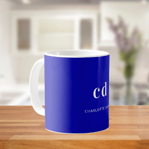 Name der Royal Blue-White-Monogram-Initialen Kaffeetasse