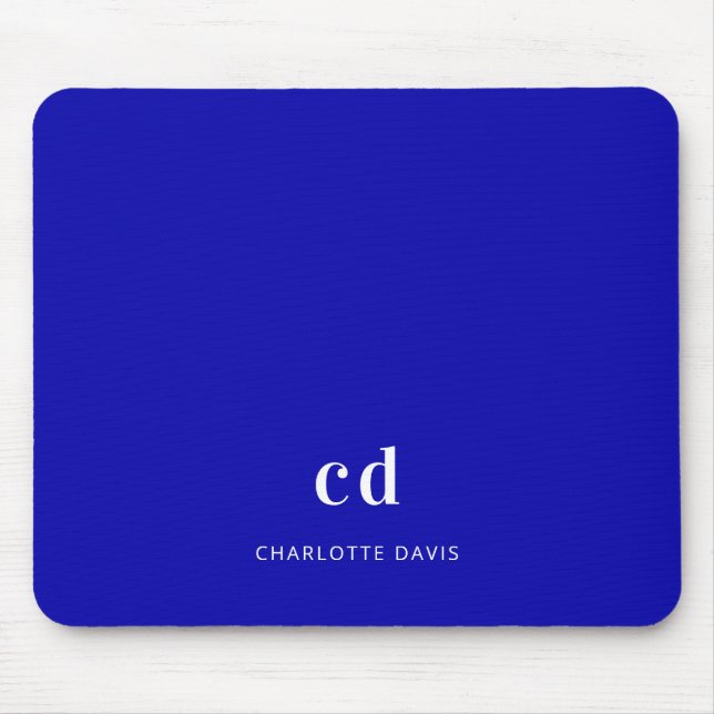 Name der Royal Blue-White-Monogram-Initialen Mousepad (Vorne)